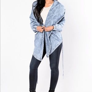 Light wash denim hooded jacket
